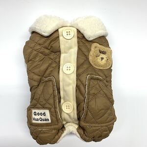 Fun Of Pets Dog Coat XS Brown Lined Faux Fur Snap Closure Arm & Leg Sleeves